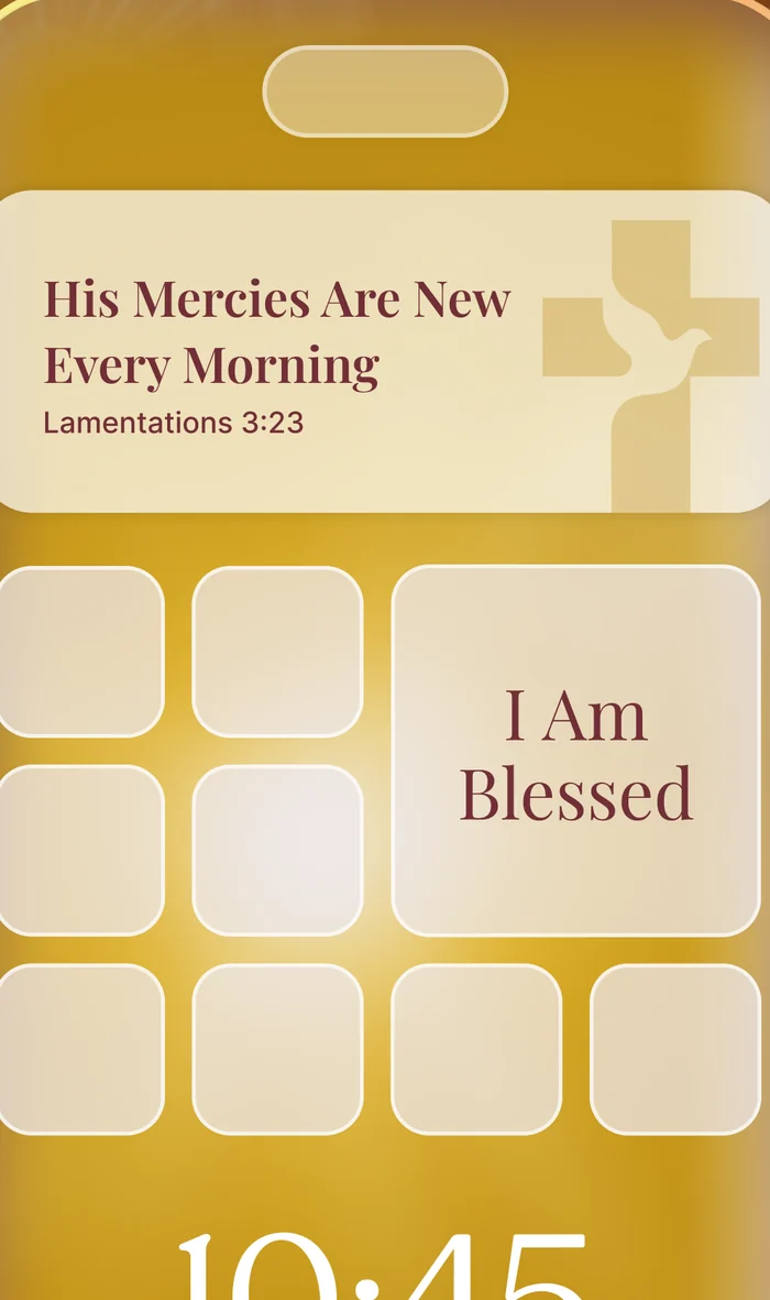 A Daily Grace Lock Screen widget showing His Mercies Are New Every Morning, Lamentations 3:23